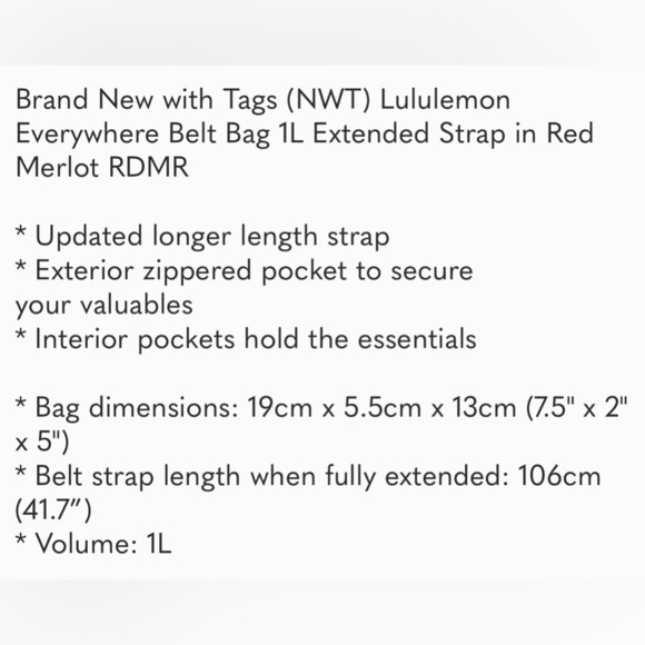 NWT Brand New lululemon Everyday Belt Bag 1L in Red Merlot RDMR - Picture 10 of 10